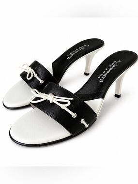 Vintage A. Giannetti Italy Black White Bow Mule Heels Size 6.5 Y2K